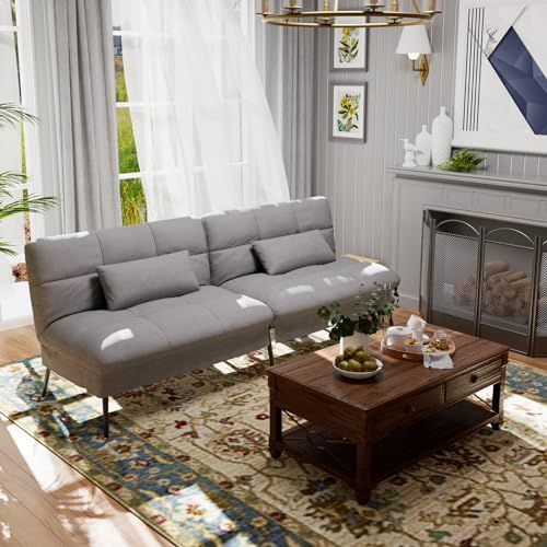 COMHOMA Fabric Sofa Bed 3 Seater Upgraded Frame 5-Gear Back Angle Adjustable Futon Sofa for Living Room, Guest Room (Fabric, Grey)