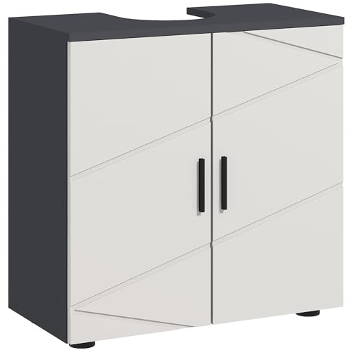 kleankin Mobiletto Bagno Sottolavabo con Armadietto 2 Ante, Mobile Sottolavadino a Piedistallo in Legno con Mensola Regolabile, per Lavabi con o Senza Colonna, 60x30x60cm, Grigio