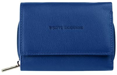 CM Conte Massimo Petit Portefeuille Femme Cuir Véritable, Porte-Monnaie Zippé et Porte-Cartes, Protection RFID, Bleu