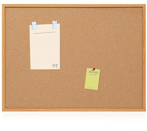 Board2by Cork Board Bulletin Board 30 x 42, Oak Framed 4x3 Corkboard, Office Board for Wall Decor, Large Wall Mounted Notice Pin Board with 15 Push Pins for School, Home & Office