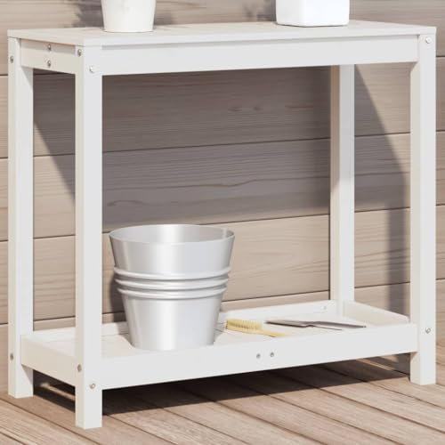 Rantry Pflanztisch mit Ablage Gartentisch Blumentisch Gärtnertisch Holzpflanztisch Pflanzentisch Gartenarbeitstisch für Garten Terrasse Weiß 82,5x35x75 cm Massivholz Kiefer