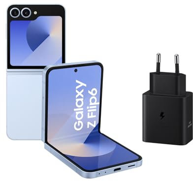Samsung Galaxy Z Flip6 256 GB + Cargador - Teléfono Móvil con IA, Smartphone Android Libre, Cámara 50 MP, Azul (Versión Española)