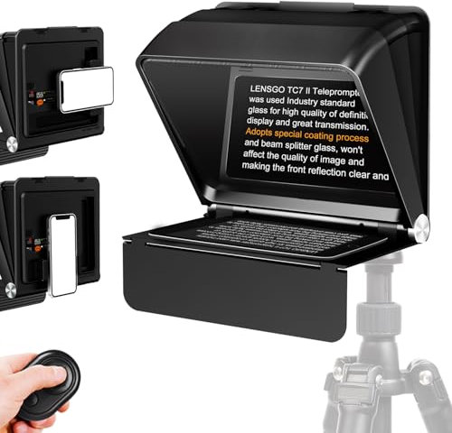 LENSGO Teleprompter für Tablet Smartphone,10'' Mini Portable Prompter mit Fernbedienung Teleprompter APP Kompatibel mit iOS/Android für YouTube/Online Unterricht/Vlogger/Live Streaming (for Phone)