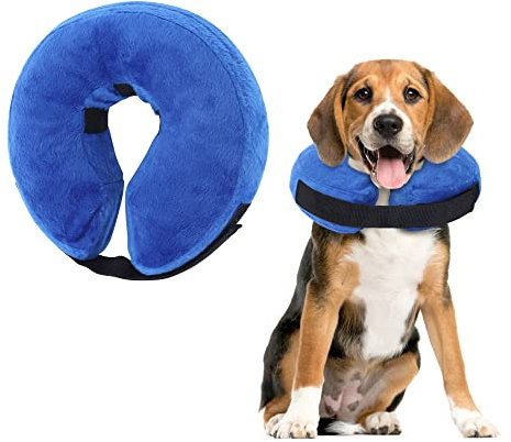 Niuoppy Aufblasbare Halskrause für Hunde Katzen, Bequem Leckschutz Hund, Aufblasbarer Hundekragen Halskrause für Genesung nach Operationen oder Wunden, Haustiere Einstellbar Schutzkragen (Blau, M+)