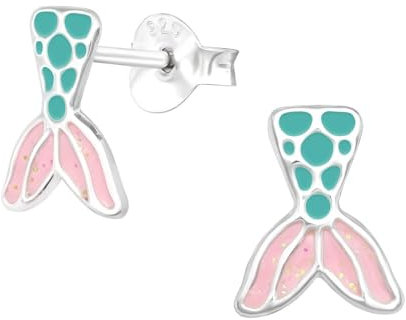 Monkimau Meerjungfrauenflossen Kinder Ohrringe | 925 Silber | Mädchen Ohrstecker Schmuck | Hypoallergen & Nickelfrei | Kinderohrringe Geschenkidee