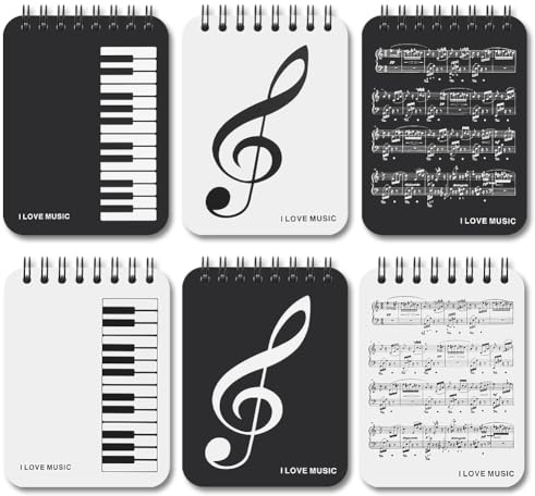 Boerni 6 Pcs Music Piano Melody Mini Notebooks,Music Note Small Pocket Spiral Memo Notepad Blank Portable Journal Notebook Set Diary Party Gift for Kid Music Lovers Home Office School Supplies