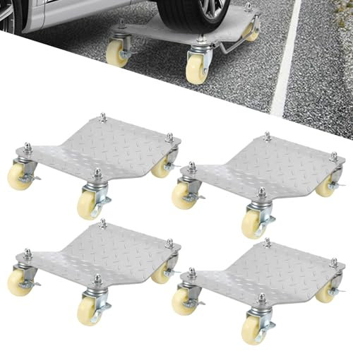 ISOISL 4 ayudas de maniobra para automóviles, 500 kg por plataforma, superficie de acero antideslizante, ruedas giratorias de 360° con frenos, gato hidráulico para coches, camiones, plataformas de