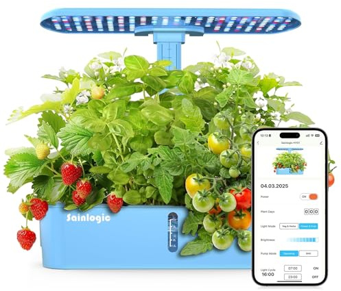 Sainlogic Hydroponics Growing System Kit, 12 Pods Watering Planter, Smart Indoor Garden with APP & WiFi Connected, 5 X Growth with 24W LED, Quiet Pump, for Vegetables, Herbs and Flowers