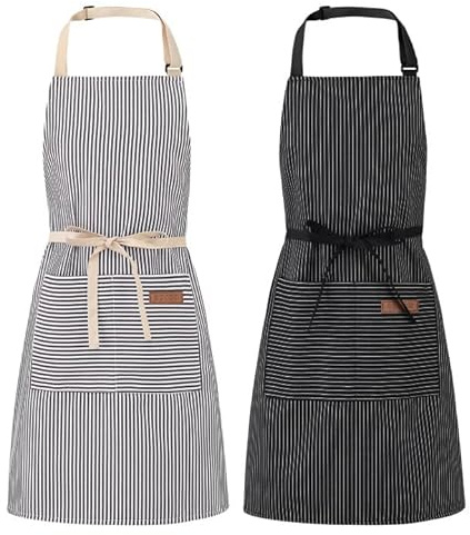 saerryor 2 Pack Aprons for Women Men, Adjustable Unisex Kitchen Aprons with Pocket for Kitchen Cooking Baking Household Cleaning Gardening BBQ,Gifts for Women Men(Balck Green)