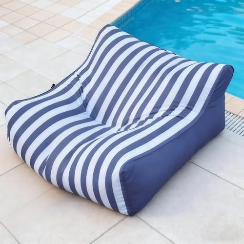 SXBCyan Impermeable Funda para Puff (sin Relleno), Sillón Puff para Exterior Piscina, Puf Sofá Gigante a Rayas, Sillón Grande para Exterior e Interior.(Navy Blue)