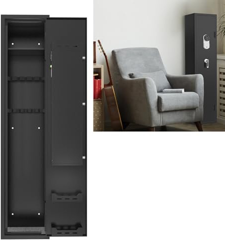 YUENFONG Waffenschrank Munitionsschrank für 3-5 Gewehre, Waffentresor mit Elektronikschloß Langwaffenschrank inkl. 2 Schlüssel, Waffenschrank Einstellbarer, Schwarz