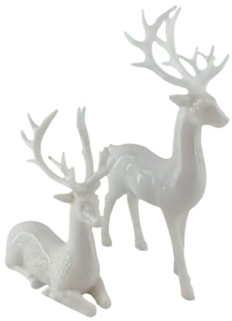 Générique Figurine De Renne De Noël en Résine Décoration De Noël Renne D'intérieur Sculpture 2 Pièces Debout Et Assis Exposant en Métal pour l'hiver Ornements De Rennes Cerfs Décoration De Fête