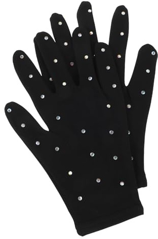 Guantes de Patinaje Artístico para Niñas, Antideslizantes, Térmicos | Tejido Elástico, Ajuste Ceñido y Fácil de Poner, Decoración con Pedrería, Color Negro