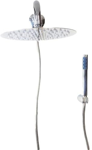 Set Doccia Completo con Deviatore Integrato Ottone, Flessibile 150 cm, Doccetta Round Monogetto, Braccio Doccia 40 cm, Soffione Acciaio Inox 20x20 cm, Supporto ABS con Fissaggi