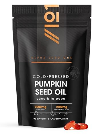 Pumpkin Seed Oil 3000mg – 70% Linoleic & Oleic Acid – 90 Softgels – 100% Cold Pressed – No Additives – Resealable and Recyclable Pouch by Alpha01