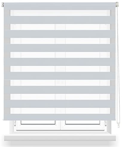 Estor Enrollable de Doble Capa Noche y Día 160x180cm (Ancho x Largo), Persiana Enrollbale para Ventana, Medida de la Tela 157x175cm(Gris)