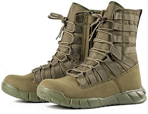 YUHAI Bottes Tactiques pour Hommes en Daim à Lacets Bottes Militaires Montantes Respirantes légères Bottes de Combat imperméables Bottes du désert,Green-43(UK8.5)