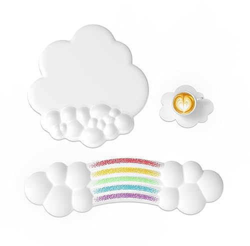 Attack Shark Rainbow Cloud Wrist Rest Combo, Mouse Wrist Support for Ergonomic Pain Relief,Cute Desk Accessory for Home Office,Non Slip, Palm Rest Set for Typing/Gaming/Computer/Laptop- Rainbow White