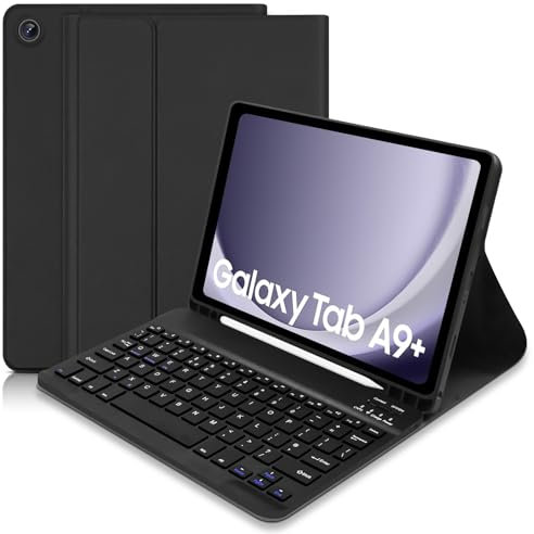 Keyboard Case for Samsung Galaxy Tab A9+ / A9 Plus 11 Inch 2023 (SM-X210/X216/X218),Built-in S Pen Holder - Slim Smart Cover with Detachable Bluetooth Keyboard for Samsung Galaxy Tab A9-Black