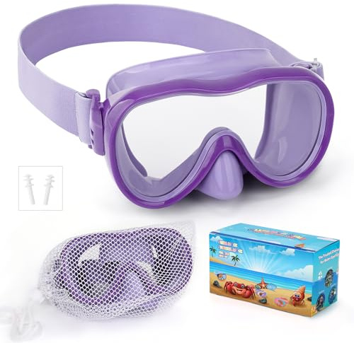Kids Swim Goggles, Anti-Leak Snork Goggles with Nose Cover & Elastic Fabric Strap, UV Protection Swimming Goggles for Kids Boys Girls