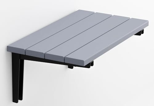 Folding Premium Quality Massive Solid African Teak Iroko Wood Wall Mounted Shower Seat, Handmade Foldable Bench, Wall Mounted Wooden Bathroom Stool, Inside Bath Seat Fold Down (Gray, Medium)