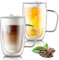 Joeyan 2er Set Doppelwandige Latte Macchiato Gläser 500ml,Groß Doppelwandglas aus Borosilikatglas,Kaffeegläser mit Griff,Hitzebeständiges Teegläser,Thermoglas,Espressotassen,für Cappuccino,EIS,Bier