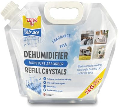 Zero In Damp Free Moisture Absorber Refill Crystals - 2kg | High-Performance Moisture Control for Dehumidifiers | Prevents Dampness, Mold, and Mildew | Ideal for Home, Wardrobes, Storage & Basements