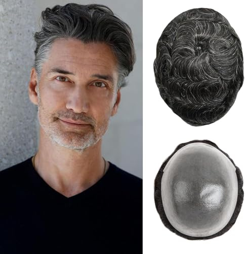 Toupee For Men 0.1mm Poly Skin Human Hair System For Men #1B20 | Men'S Toupee V-Loop Knots Durable Pu Toupee Human Hair Mens Wig Base Size 8X10 Inch 120% Density