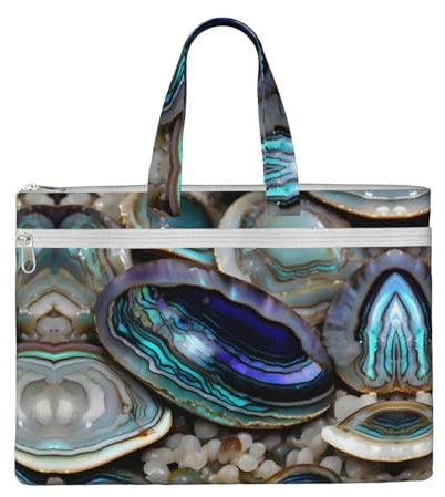 SDEGTHO Abalone Nacre Zippered Document Bag With Handle For Carrying Paper Files Books Filing Folder