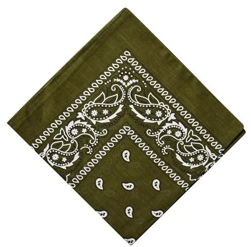 Paisley Cotton Bandana for Men & Women – Soft, Lightweight, Multipurpose Headwear for Fashion, Outdoor Activities, and Hair Accessories (Multiple Colors) (Olive Green)