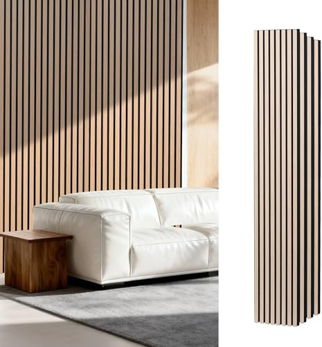 GreenClad Wood Slat Wall Panels for Wall, 4-Piece Acoustic Decorative Wood Panels for Interior Accent Walls, Sound Absorbing Wall Panels, 94 × 12.6 Each (White Oak)
