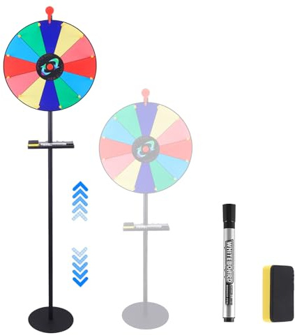 Roue de la fortune à tourner de 17, roue de roulette avec porte-stylo, hauteur réglable, 43 cm, pour jeux de loterie, jeux de mots, carnaval et foire
