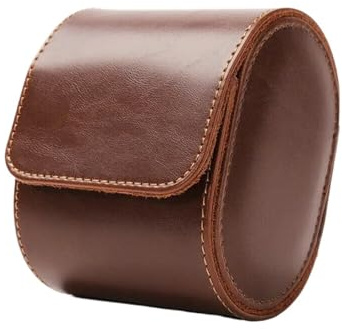 HUWOYG 2 st enkel klocka rulle resefodral bärbar vintage läder förvaring organisatör armbandsur låda för män kvinnor (brun enkel klockrulle)