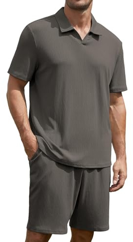 Anelune Mens Shorts and T shirts Sets, 2 Piece Tracksuit, Dark Grey, XXL