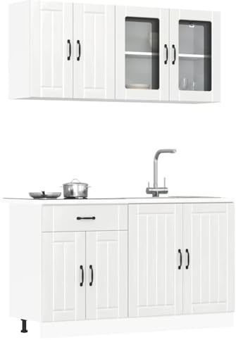 Massbinet 4-TLG. Küchenschrank-Set Lucca Moderne Küchenzeile ohne Elektrogeräte Geräumige Einbauküche mit viel Stauraum Küchenblock variabel stellbar Hochglanz-Weiß Holzwerkstoff