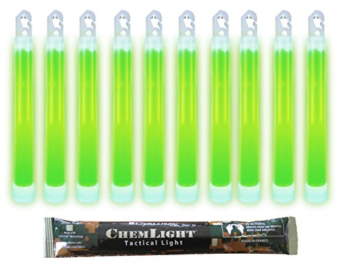 Cyalume Bâton lumineux vert militaire ChemLight Lightsticks 15cm, Light Sticks très lumineux avec durée de 12 heures (Boite de 10)