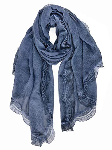 DAMILY Foulard Femme Motif de Dentelle Echarpe Châle Doux Etole Léger (H-Bleu)