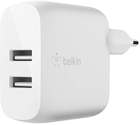 Belkin cargador de pared doble USB-A BoostCharge de 24 W (para iPhone 14/14 Plus, 14 Pro, 14 Pro Max, iPhone 13, iPhone 12 y modelos anteriores, Samsung Galaxy S23, S23+, S22, Pixel y otros)