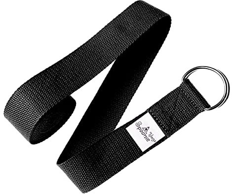Spoonie Sports - Premium Yogagurt aus Baumwolle 240 cm x 3,8 cm - Yoga Band für asana Belt - längenverstellbar - Yoga Strap für Erwachsene & Kinder - Yoga Fitness (Schwarz)