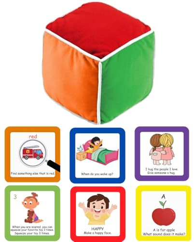 Thought-Spot Play & Learn Cube | Roll and Play Game for Toddlers | First Educational Game Ages 18+| Teaches Colors, Numbers, Letters, Emotions | Soft Cube with Activity Cards | Speech Therapy