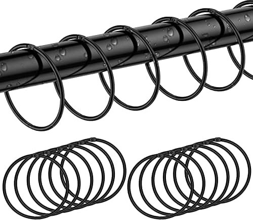 12 Pack Black Rustproof Metal Round Shower Ring Hooks for Bathroom, Changing Room, Windows, Home Decoration - Glide Easily on Curtain Shower Rods - Easy Open Close