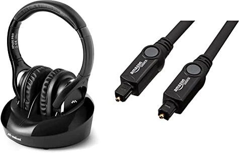 Meliconi HP600 Pro Cuffia TV Wireless Universale, Con base di ricarica ed ingresso audio analogico e digitale, Nero & Amazon Basics Cavo audio ottico digitale Toslink, 1,83 m