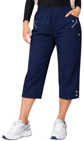 JM CLOTHING SS12 Pantalones Capri Recortados para Mujer Pantalones de Tres Cuartos Suaves 3/4 Elásticos de Poner Cintura Elástica Bolsillos Pantalones Cortos de Verano Talla Grande, azul marino, 48