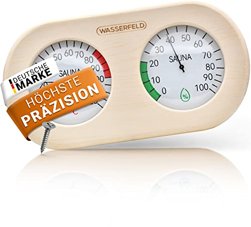 WASSERFELD® Sauna Thermometer Hygrometer [2in1 Funktion] Präzises Saunathermometer für eine genaue Messung der Temperatur & Luftfeuchtigkeit - Sauna Hygrometer mit gehärtetem Glas - Saunazubehör…