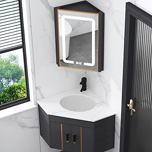 ARHAMS Lavabo de Esquina para Baño con Mueble y Contenedor de Almacenamiento, Montaje en Pared (Color: B-Smart Mirror, Tamaño: 55cm/21.7in)