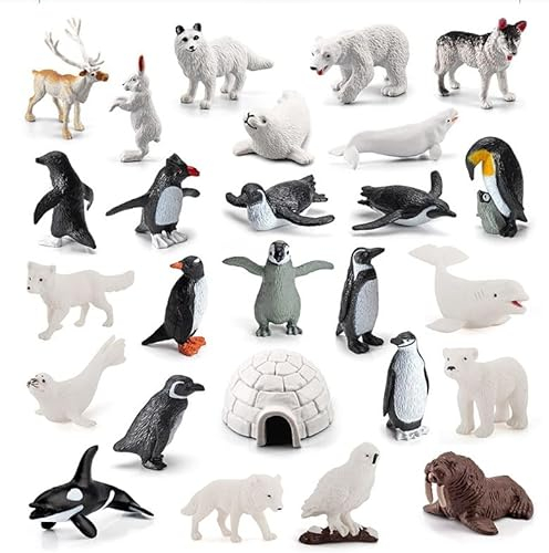 LANSKYLAN 26 Stück Meerestiere Spielzeug Kinder Kleine Spielfiguren Meerestiere Figuren Tiere Pinguine Ozean Tiere Figuren Meeresleben Eisbären Plastik Tiere Meer für Badespielzeug Cake Topper