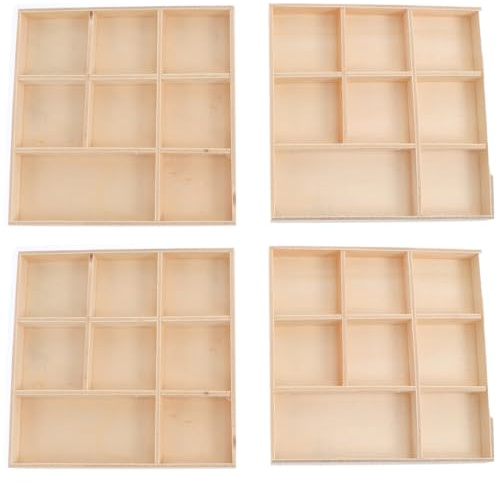EXCEART Wooden Storage Boxes 4 Pcs 8-Grid Christmas Decorative Organizer for Jewelry and Crafts Vintage Wood Tray for Home Use