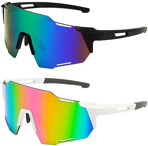 2PCS Sonnenbrille Fahrradbrille,Herren Damen Sportbrille Fahrradbrille,Schutzbrille Sonnenbrille Anti-Uv für Outdooraktivitäten Wie Radfahren Laufen Klettern Autofahren Angeln Golf Ski im Freien