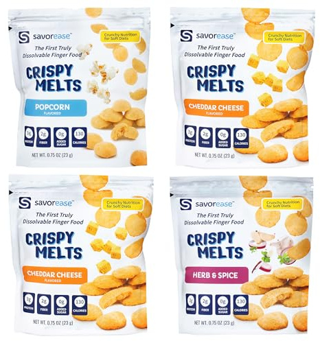 Savorease Crispy Melts Starter Pack – Crunchy Gluten-Free & Non-Dairy Dissolvable Finger Food for Soft Diets Made from Plant-Based Ingredients with No Added Sugar – 4 Pack