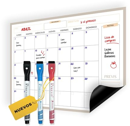 Previs Calendario Magnetico Nevera Mensual A3 - Calendario 2026 Nevera Iman - Planificador Mensual 3 Rotus - Pizarra Magnetica Nevera - Planner Organizador Semanal Frigorifico Planning Familiar